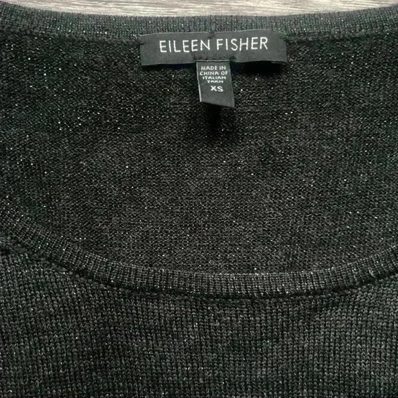 Eileen Fisher Charcoal Gray Metallic Mesh Merino Wool Tunic Sweater Size XS - Picture 4 of 8
